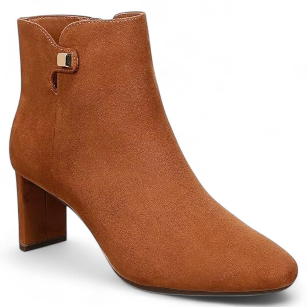 Alfani Womens Brown Hardware Accent Padded Paam Almond Toe Block Heel Zip-up Dre